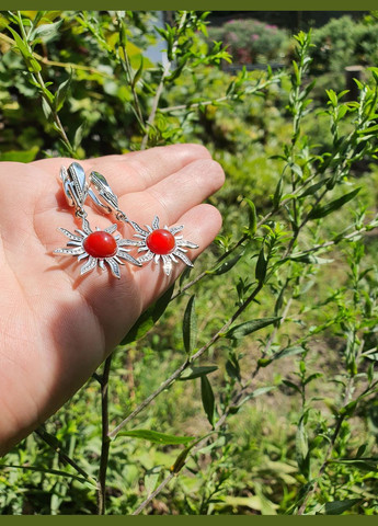 Комплект прикрас з срібла 925 проби Сонце з камінням сережки + підвіс No Brand (329999438)