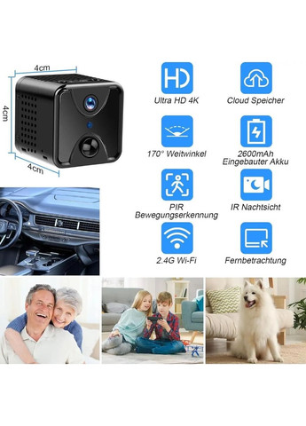 Міні-камера S6 4G відеоспостереження для дому 2.4G Wi-Fi 4K Ultra HD внутрішня чорний (2390000027) No Brand (341679341)