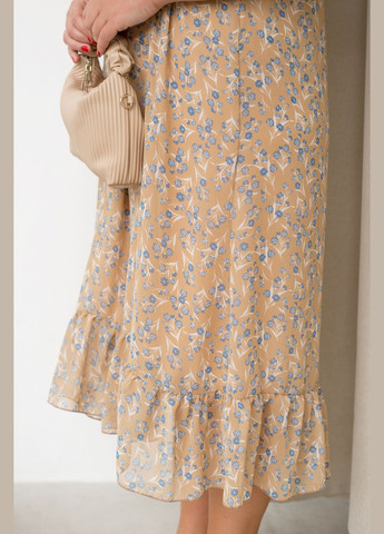 Бежевое коктейльное платье а-силуэт Minova с цветочным принтом