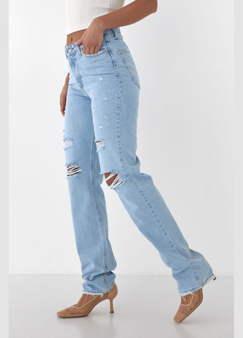 Рваные джинсы с высокой талией - голубой Lurex - (282954159)