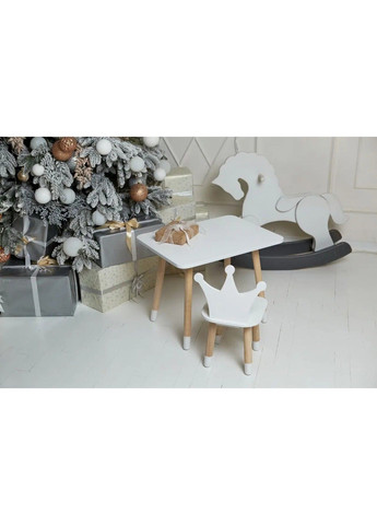 Дитячий прямокутний столик (Білий) та стільчик Зайчик (Рожевий) No Brand (331639728)