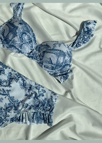 Блакитний літній стильний купальник роздільний No Brand