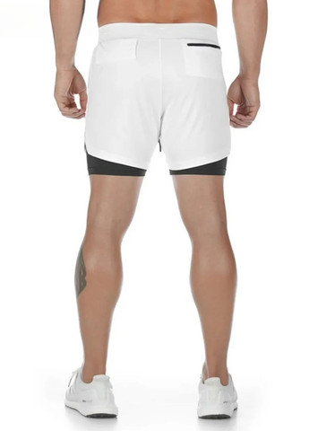 Спортивные шорты с компрессионной подкладкой бело-черные (100009) FitFiesta (336148507)