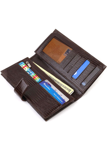 Вертикальное портмоне для документов мужское Кожаное с тиснением 21718 Коричневое Canpellini (306881363)