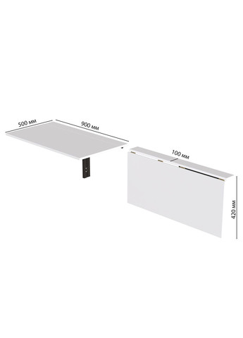 Обідній стіл-трансформер Ніка стіновий 420x900x500 Чорний метал ДСП Біле 16 мм (FRD-105164) Ferrum-decor (365445183)