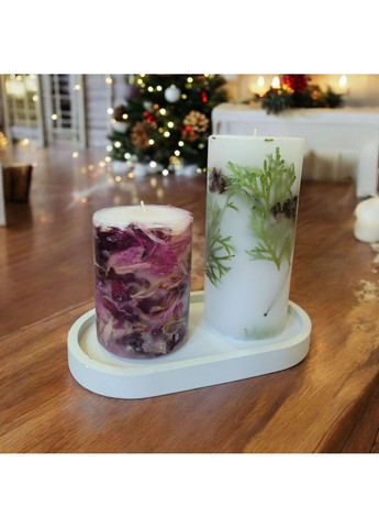 Свечи ручной работы набор декоративных свечей в наборе из 2 шт на подставке с хвоей и лепестками пиона Handmade Studio - AV (368668734)