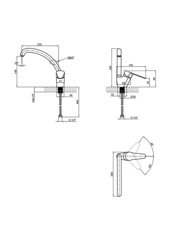 Змішувач для кухні Nicole 008F (k35) LDNIC008FBLA35181 Black LIDZ 008F-3 (337514704)