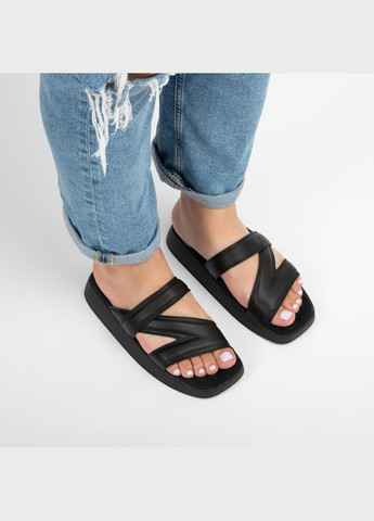 Шкіряні жіночі шльопанці Milady H-005 чорні Kindzer H-0050 (301040320)