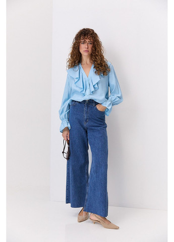 Голубая блуза с отложным воротником голубая с нажатым эффектом Arjen