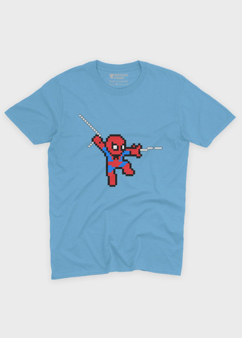 Голубая демисезонная футболка для мальчика с принтом супергероя - человек-паук (ts001-1-lbl-006-014-111-b) Modno