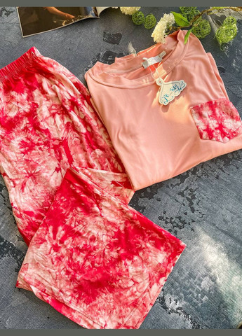 Розовая всесезон женская пижама - домашний костюм. кофта + брюки No Brand