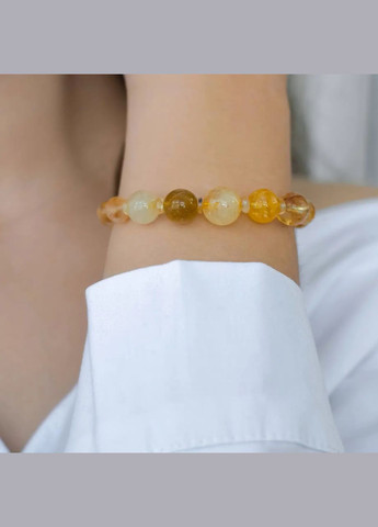 Браслет натуральный Цитрин, Рутиловый Кварц и Циркон, фур-ра гип-ный сплав цвет серебро d-12-2мм+- L-18-23см No Brand браслет (303359762)