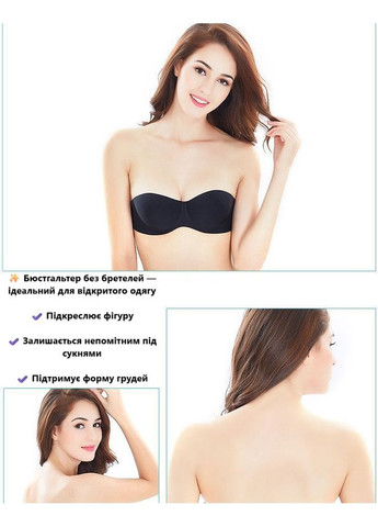 Чёрный невидимка бесшовный бюстгальтер бандо push-up с прозрачной спинкой невидимый под открытую одежду размер 75d черный 29510 No Brand с косточками