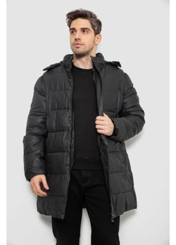 Черная куртка мужская зимняя удлиненная, 244rh76-10 No Brand