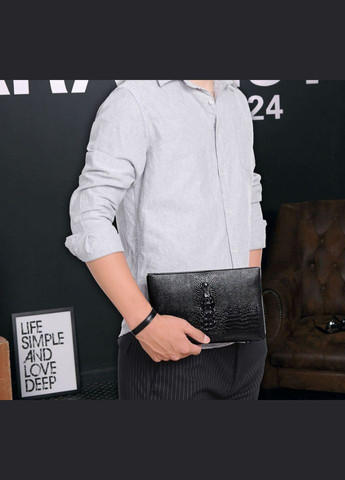 Большой мужской клатч барсетка для документов черный крокодил сумка бумажник для телефона рептилия(BRT) Kenguru (336551817)