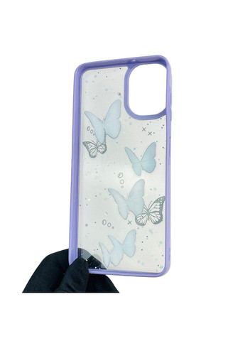 Чохол для Galaxy A06 (SM-A065) з блискітками з метеликами на самсунг а06 бузковий Samsung (366386070)