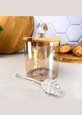 Скляна банка для меду 550 мл зі скляною паличкою Shine Crysta No Brand (319848056)