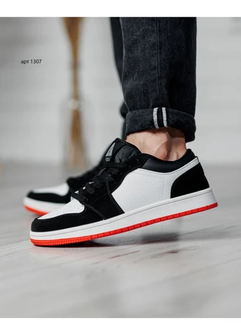 Чорно-білі кросівки чоловічі low white black red демісезон Stilli Jordan