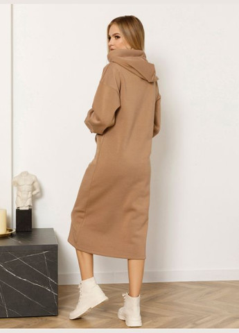 Бежевое спортивное, повседневный утепленное платье платье-худи No Brand однотонное