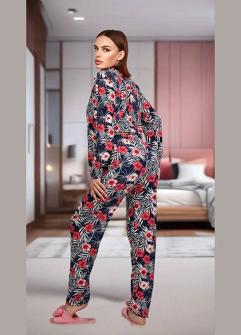 Синя всесезон піжама жіноча синього кольору кофта + брюки No Brand Жіночі піжами