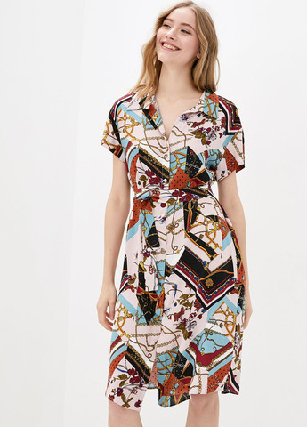 Комбинированное кэжуал платье-рубашка с принтом в стиле печворк. ORA с абстрактным узором