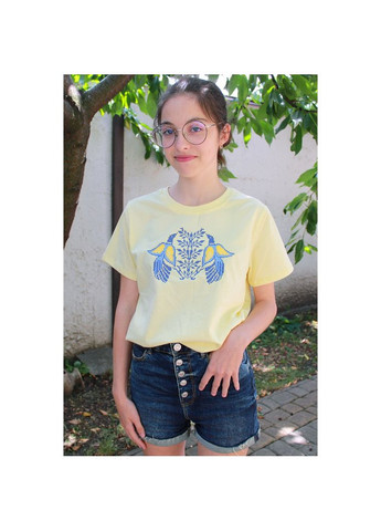 Женская футболка с вышивкой Птицы желтая Ladan — 303727288