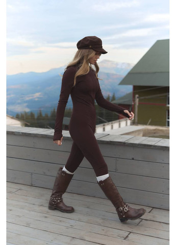 Жіночий приталений комбінезон на флісі MonCher комбінезон-брюки коричневий повсякденний