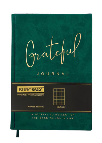 Блокнот А5 96 арк. Grateful еко шкіра клітинка зелений Buromax (314933871)