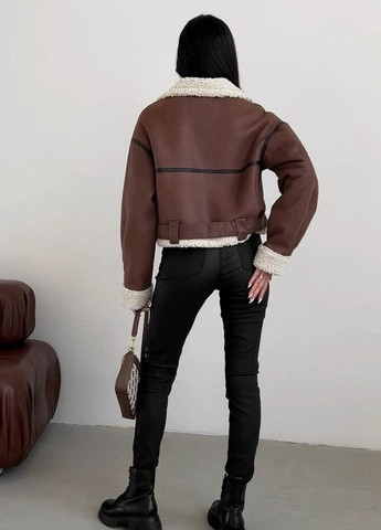 Дубленка мини, экокожа коричневая XS AL (292305108)