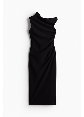Чорна сукня чорна довжиною до ікри, що облягає, без рукавів, з асиметричним вирізом та одним відкритим плечем xxl H&M однотонна