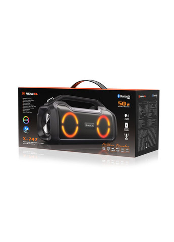 Колонка X-747 Black (50Вт, Bluetooth, AUX, microSD, 2х3600мА*ч) Real-El (333824436)