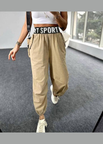 Классные бежевые спортивные штаны из качественной ткани: джинс-бенгалин, комфортные джоггеры на высокой посадке No Brand 271 (282970315)