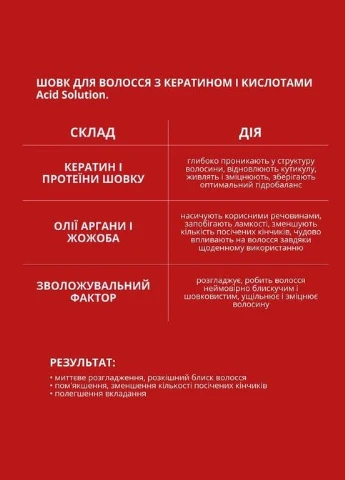 Шовк для волосся з кератином і кислотами 30мл Hollyskin (313262613)