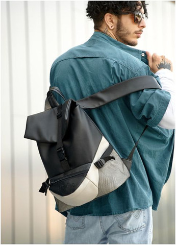 Чоловічий рюкзак з екошкіри з відділенням для ноутбука ReneDouble чорно-сірий Sambag (301871920)