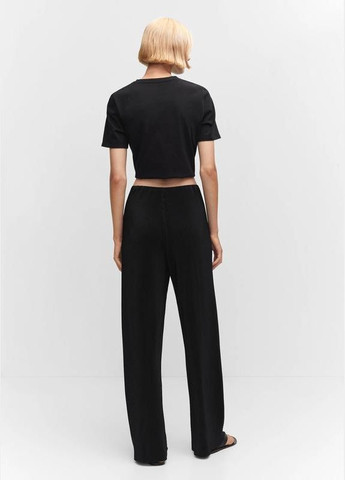 Брюки вышитые текстурированные плиссе широкие уровни прямые на резинке свободные брюки Mango (336186523)