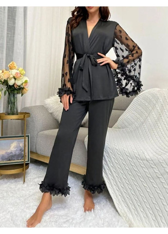Розкішний домашній костюм MARIA в чорному кольорі, Стильний костюм з романтичними об'ємними прозорими рукавами No Brand домашній костюм MARIA чорний (360428842)