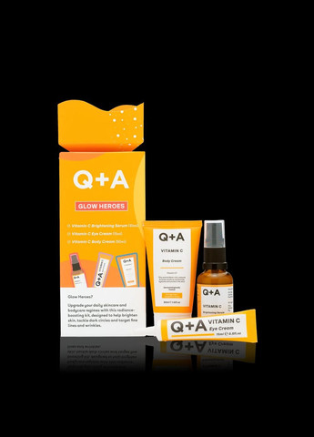 Q+A Подарунковий набір для сяяння шкіри Glow Heroes Gift Set, 50 мл + 30 мл + 15 мл — Крем, Великобританія (308845292)
