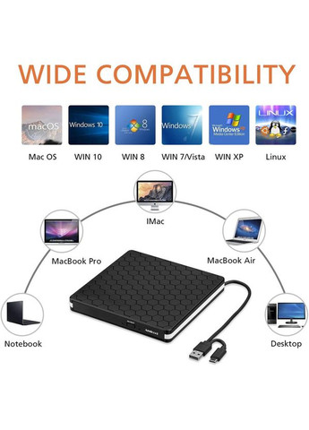 Зовнішній DVD-привід Amicool BT686 USB 3.0 Type-C CD DVD +/-RW USB C Bd (370626044)