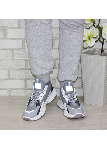 Сірі чоловічі стильні осінні світловідбивні кросівки на шнурівці Fashion