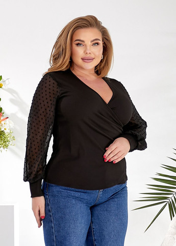 Черный демисезонный женский пуловер с рукавами из сеточки пуловер No Brand