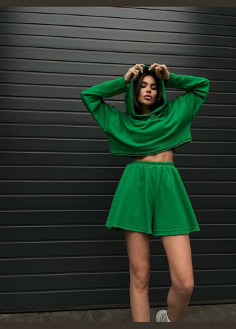 Зеленый летний комплект ( укороченный худи + шорты) No Brand
