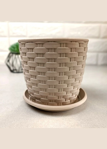 Бежевий масивний ротанговий вазон для пальми 30*27.5см 14л, какао Ротанг Алеана (365814998)