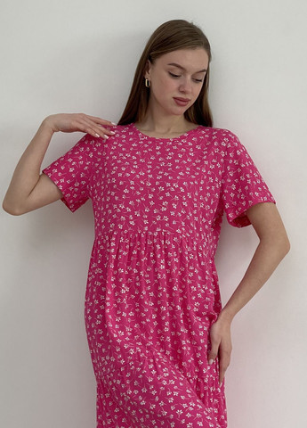 Рожева коктейльна, пляжна, повсякденний, кежуал, вечірня літня вільна сукня з рюшами зі штапелю в квіточку кльош Merlini з квітковим принтом