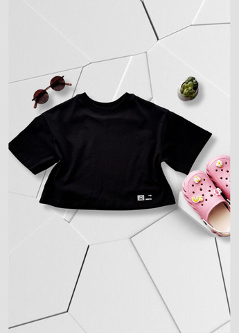 Чорна літня дитяча оверсайз футболка топ бавовняна з нашивкою чорна little joys No Brand