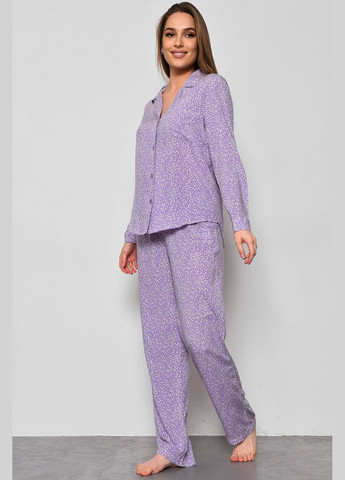 Лавандовая всесезон пижама женская лавандового цвета с принтом рубашка + брюки Let's Shop
