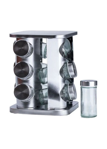 Набор для специй на подставке 12 баночек 100 мл стеклянные контейнеры для кухни с вращающейся подставкой ProDobro (364192980)