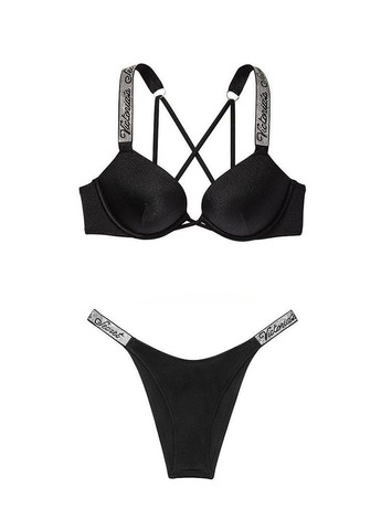 Черный демисезонный женский купальник shine strap sexy bombshell со стразами 70d/s черный Victoria's Secret