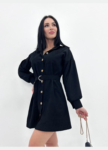 Черное кэжуал вельветовое платье с широкими рукавами Fashion Girl однотонное