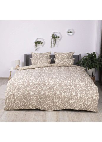 Євро комплект постільної білизни Бязь з наволочками 70*70 см, 115 гр/м2 Beige and White Бежевий (19740200215) ТЕП (366091884)