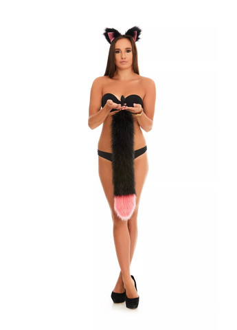 Анальный меховой хвост без пробки, Черный с ярко-розовым кончиком, 60 см. OKOVA (315148819)